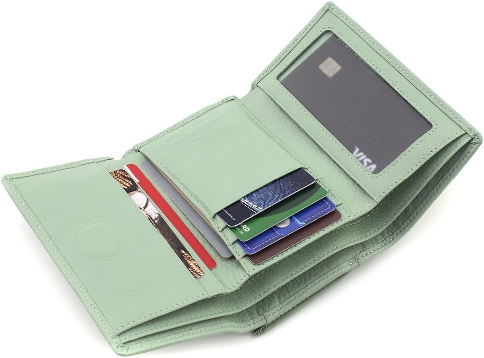 Маленький жіночий гаманець із натуральної шкіри фісташкового кольору з монетницею Marco Coverna 68674