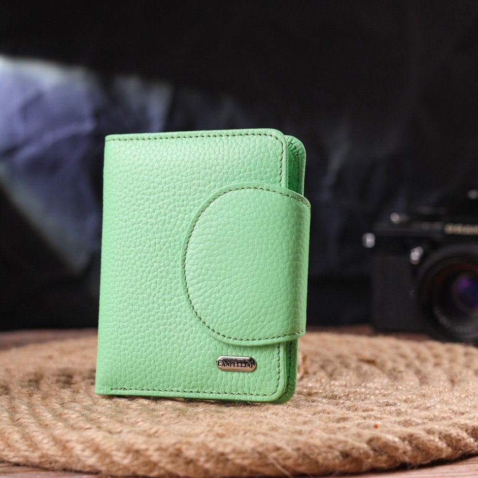 Компактний жіночий гаманець із натуральної шкіри салатового кольору CANPELLINI (2421666)