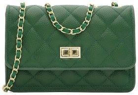 Небольшая женская сумка из фактурной кожи с плечевым ремнем-цепочкой Borsa Leather 108874 зеленого цвета