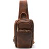 Кожаный винтажный рюкзак-слинг на одно плечо коричневого цвета TARWA (21661) - 3