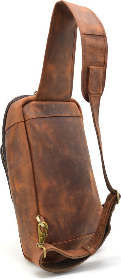 Шкіряний вінтажний рюкзак-слінг на одне плече коричневого кольору TARWA (21661)