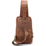Кожаный винтажный рюкзак-слинг на одно плечо коричневого цвета TARWA (21661) - 6