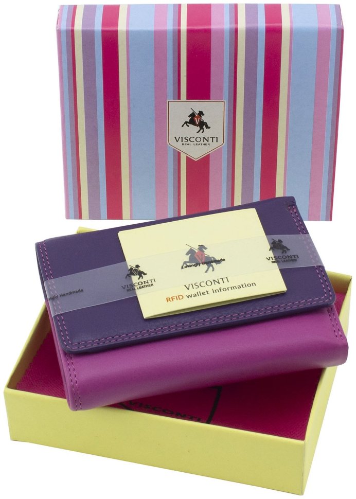 Шкіряний жіночий гаманець фіолетового-рожевого кольору з монетницею Visconti Biola 68874