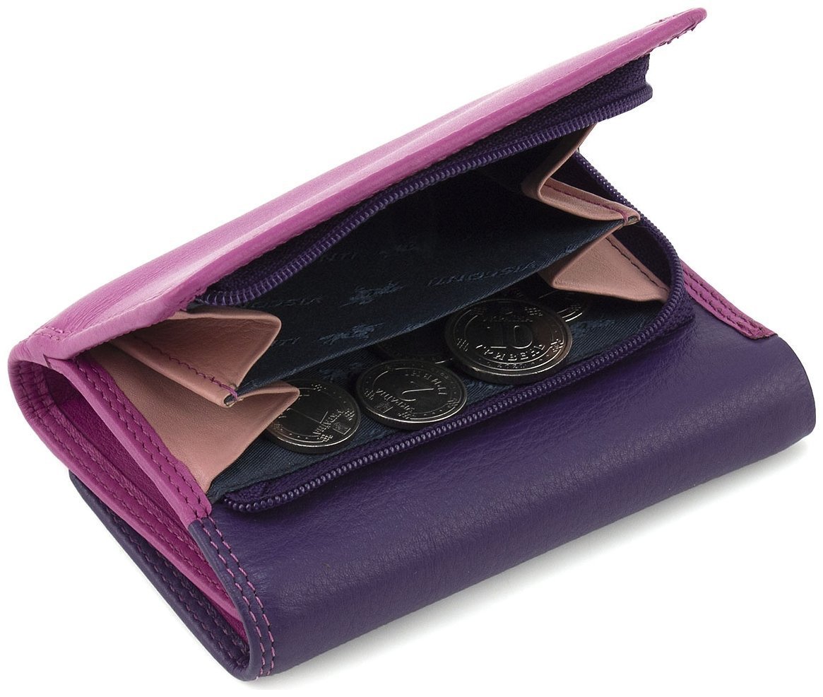 Кожаный женский кошелек фиолетового-розового цвета с монетницей Visconti Biola 68874