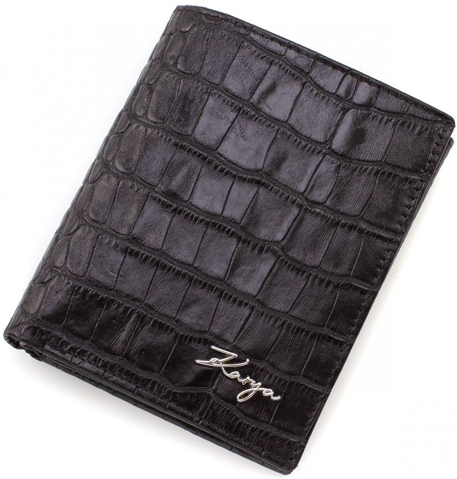 Черное мужское портмоне среднего размера из натуральной кожи без фиксации KARYA (19549)
