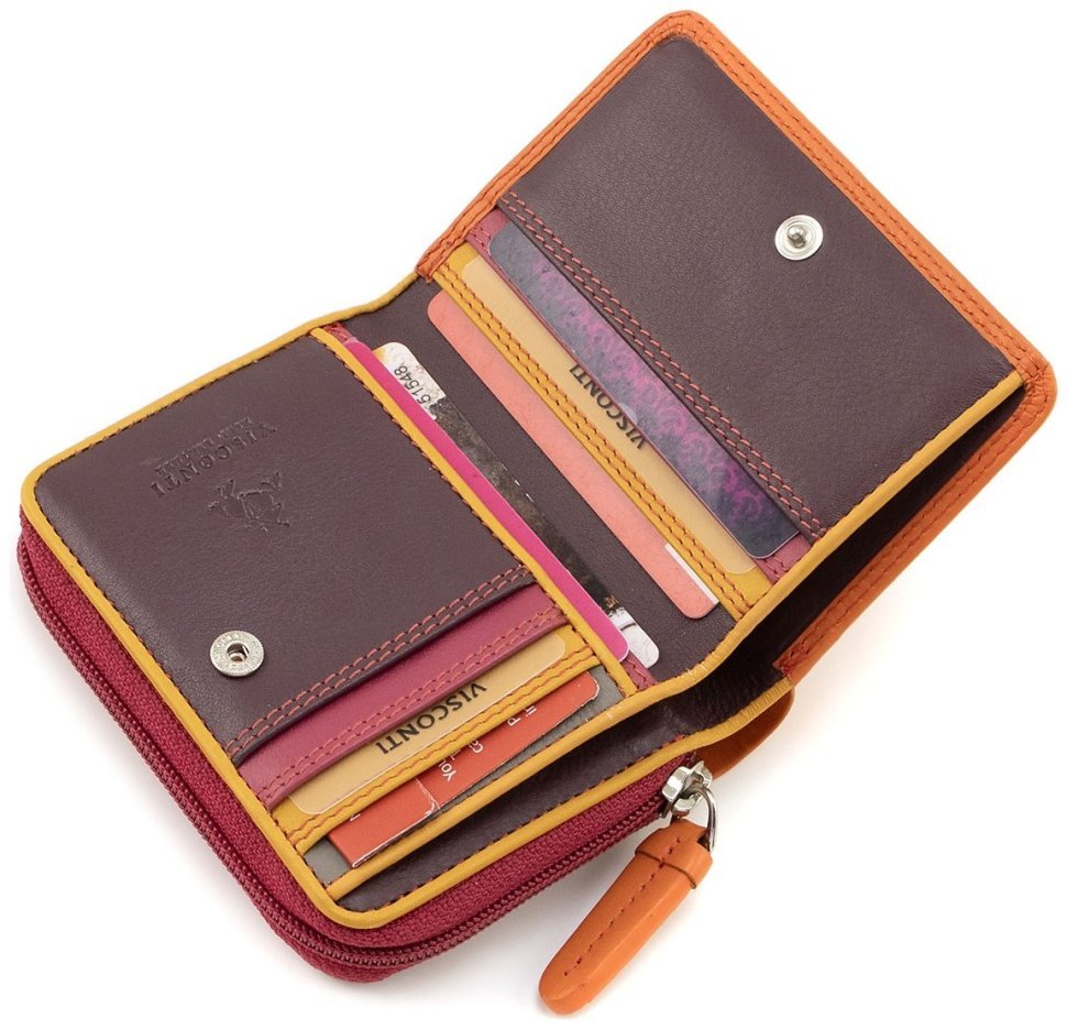 Маленький женский кошелек из натуральной кожи оранжево-розового цвета с автономной монетницей Visconti Hawaii 69274 modnotak фото №6