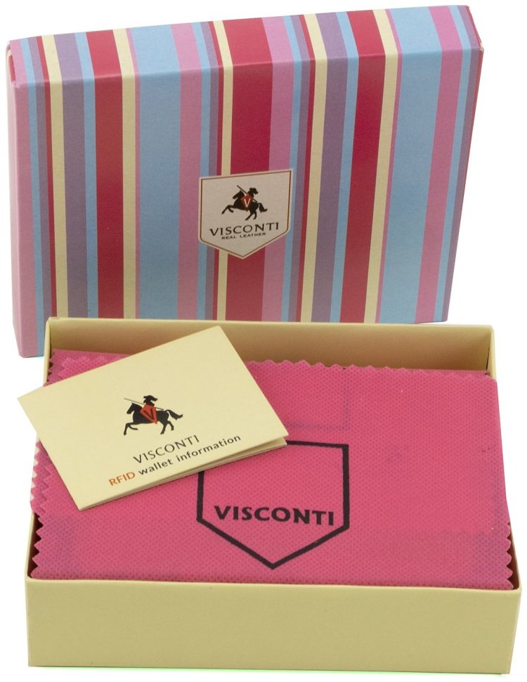 Маленький женский кошелек из натуральной кожи оранжево-розового цвета с автономной монетницей Visconti Hawaii 69274 modnotak фото №10