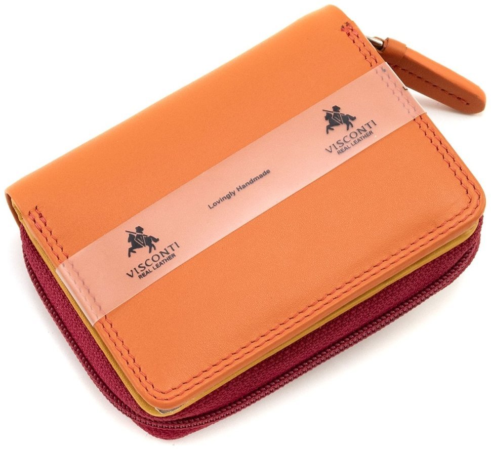 Маленький женский кошелек из натуральной кожи оранжево-розового цвета с автономной монетницей Visconti Hawaii 69274 modnotak фото №4