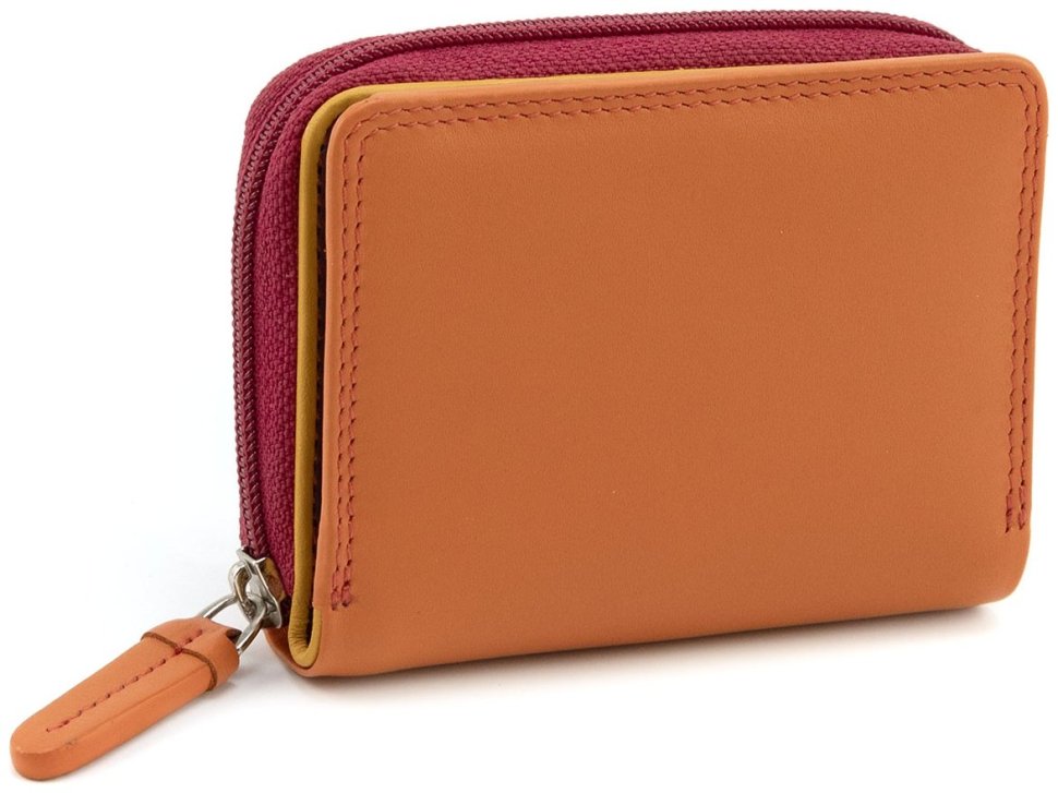 Маленький женский кошелек из натуральной кожи оранжево-розового цвета с автономной монетницей Visconti Hawaii 69274 modnotak фото №1