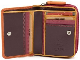 Маленький женский кошелек из натуральной кожи оранжево-розового цвета с автономной монетницей Visconti Hawaii 69274