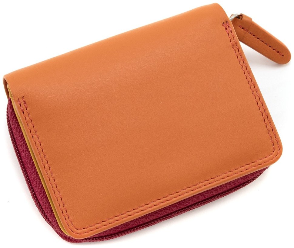 Маленький женский кошелек из натуральной кожи оранжево-розового цвета с автономной монетницей Visconti Hawaii 69274 modnotak фото №3
