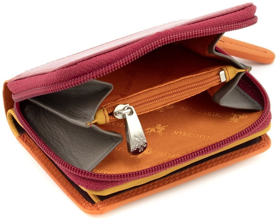 Маленький женский кошелек из натуральной кожи оранжево-розового цвета с автономной монетницей Visconti Hawaii 69274 modnotak фото №5