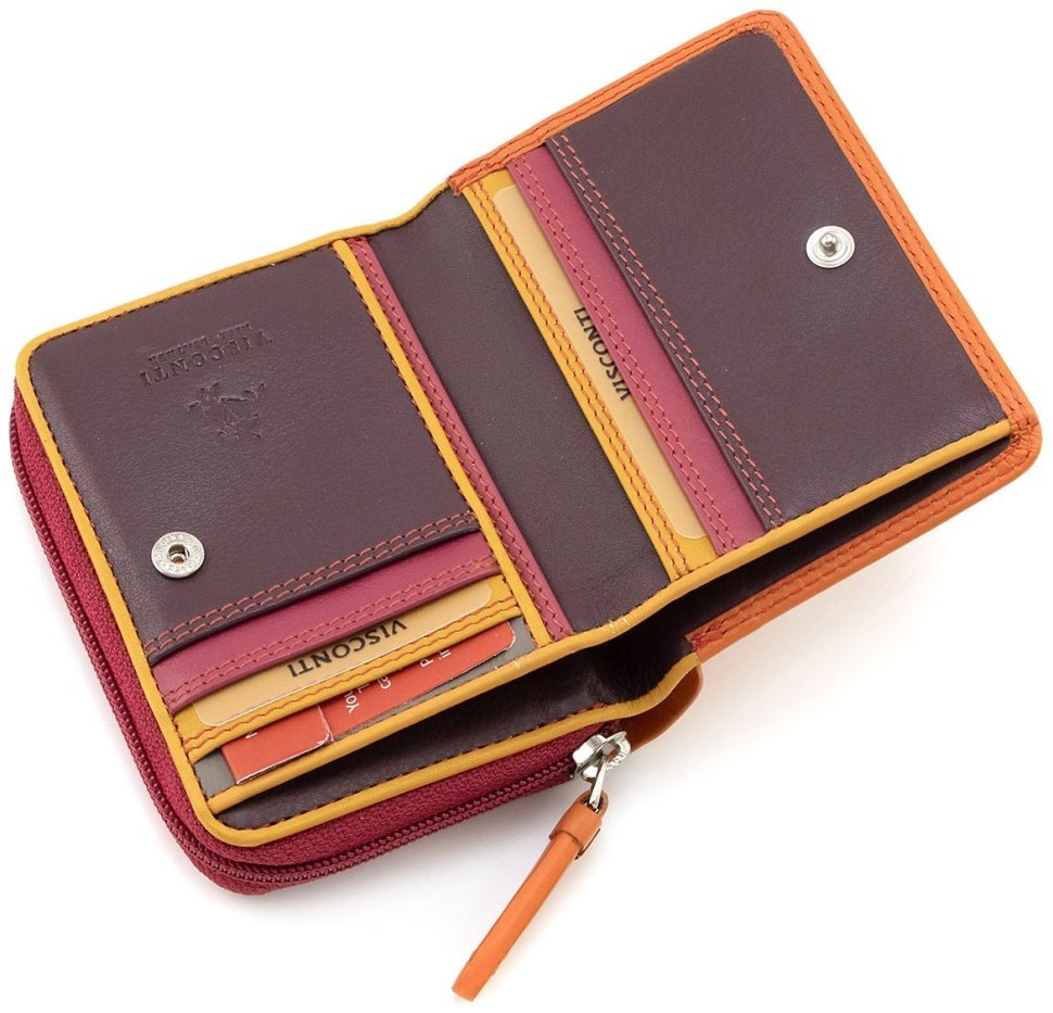 Маленький женский кошелек из натуральной кожи оранжево-розового цвета с автономной монетницей Visconti Hawaii 69274 modnotak фото №7