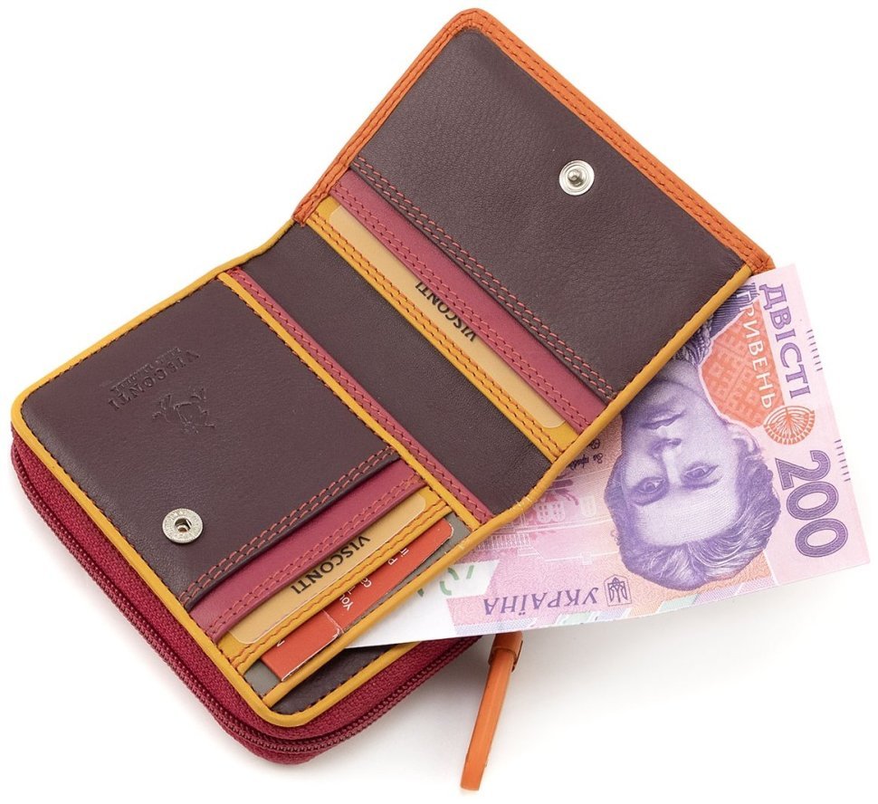 Маленький женский кошелек из натуральной кожи оранжево-розового цвета с автономной монетницей Visconti Hawaii 69274 modnotak фото №8