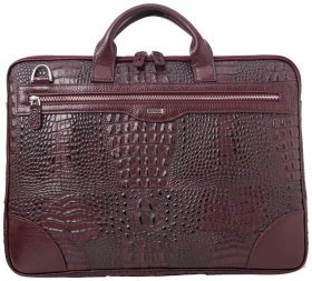 Жіноча шкіряна ділова сумка для документів та ноутбука Desisan 80075 бордового кольору з фактурою шкіри крокодила