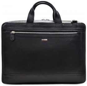 Шкіряний чоловічий діловий портфель чорного кольору з ручками Desisan 80175