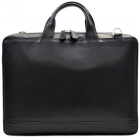 Шкіряний чоловічий діловий портфель чорного кольору з ручками Desisan 80175