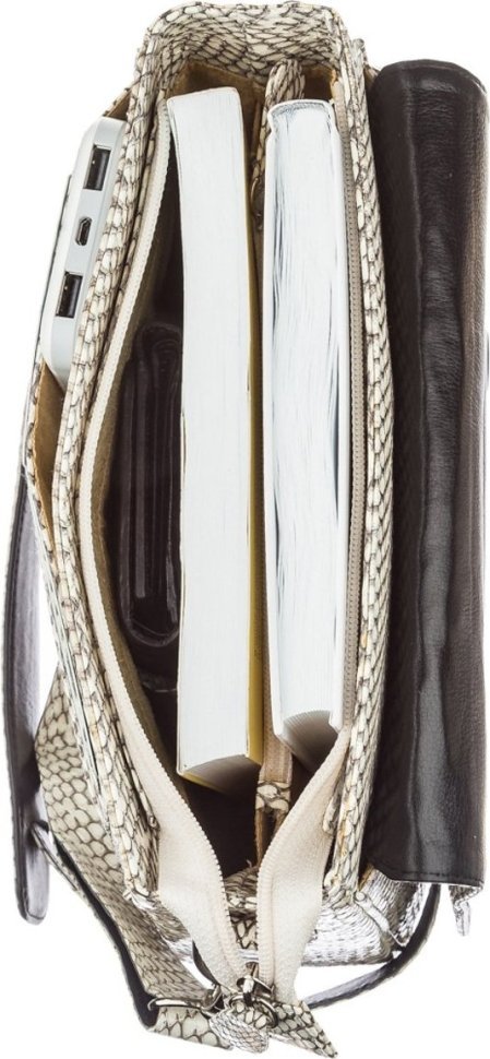 Чоловіча сумка білого кольору з справжньої шкіри кобри через плече SEA SNAKE LEATHER (024-18557)