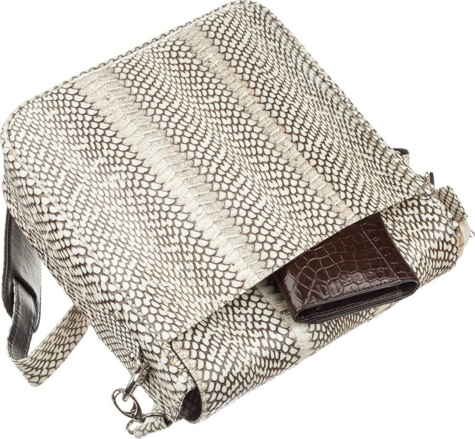 Мужская сумка белого цвета из настоящей кожи кобры через плечо SEA SNAKE LEATHER (024-18557)