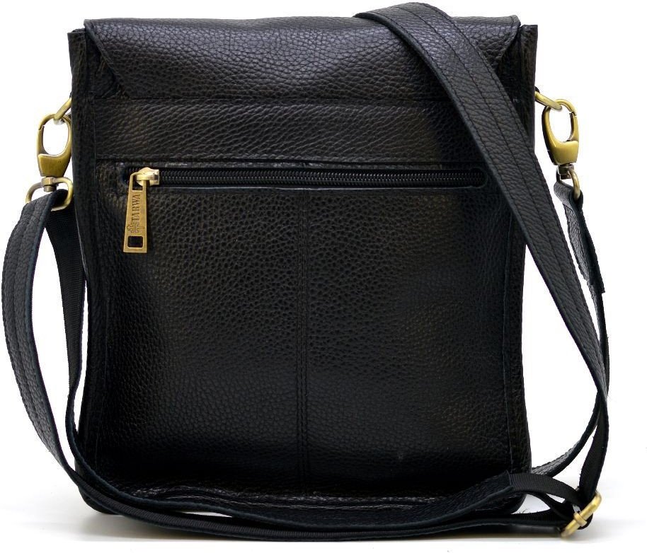 Небольшая мужская сумка на плечо из натуральной кожи флотар черного цвета TARWA (21708)