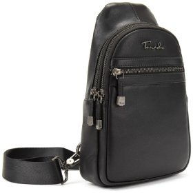 Чоловіча сумка рюкзак через плече зі шкіри Tavinchi 90775 Чорна