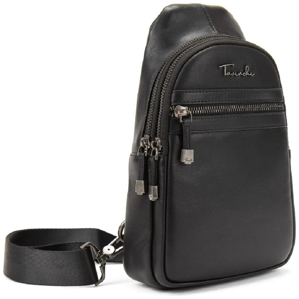 Мужская сумка рюкзак через плече из кожи Tavinchi 90775 Черная modnotak фото №1