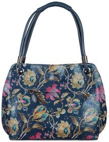 Синяя женская сумка из натуральной кожи с цветочным принтом Desisan 80875