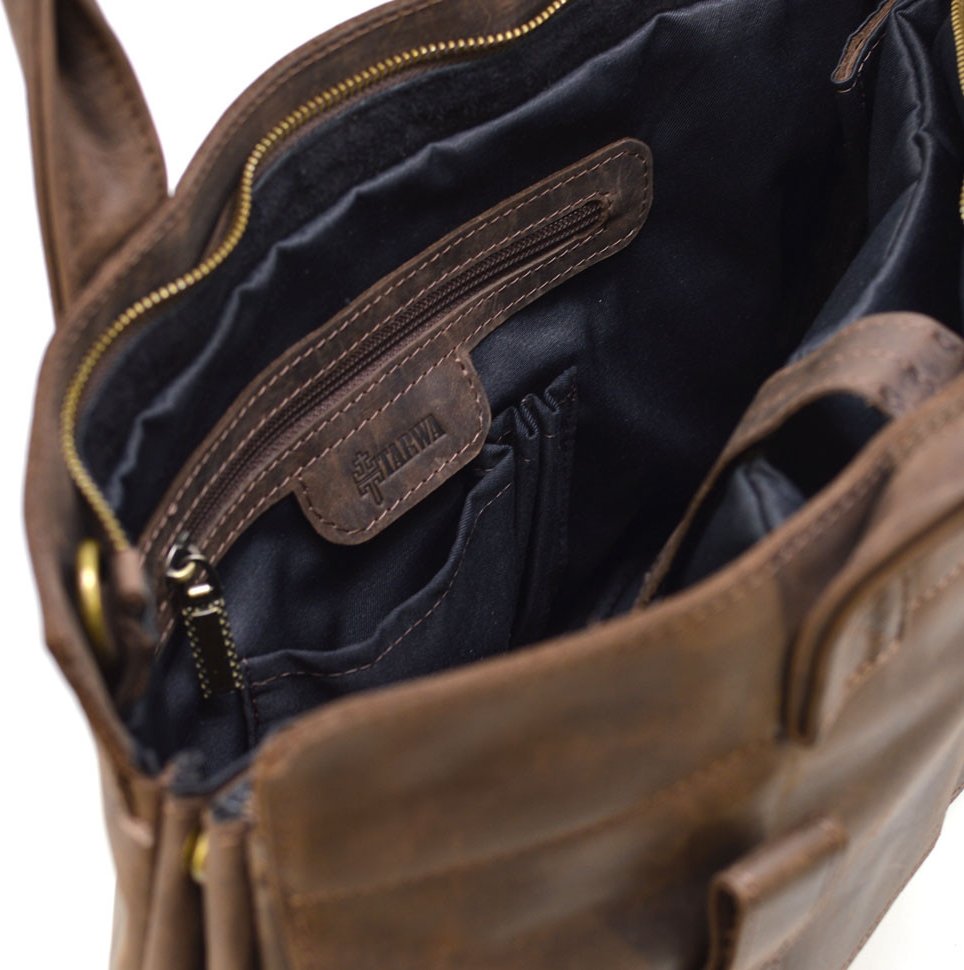 Мужская сумка-портфель для ноутбука из натуральной коричневой кожи крейзи хорс TARWA (21742)
