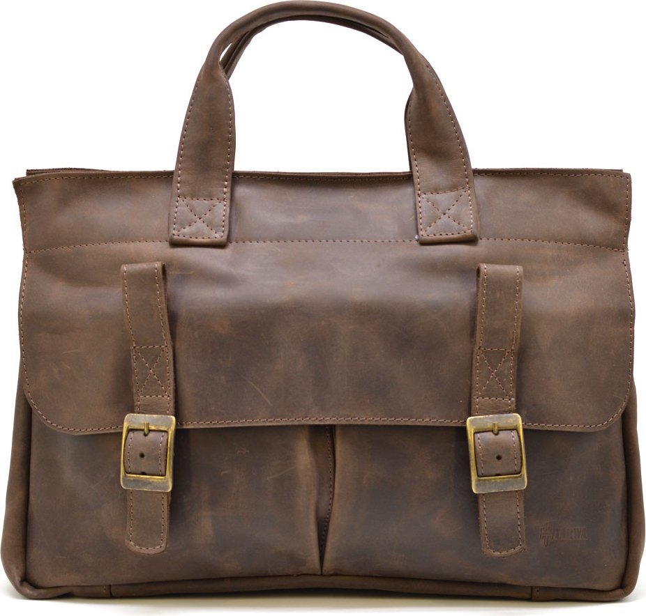 Чоловіча сумка портфель для ноутбука з натуральної коричневої шкіри крейзі хорс TARWA (21742)