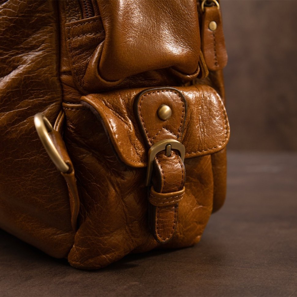 Чоловіча сумка-трансформер із натуральної шкіри рудого кольору Vintage (20361)