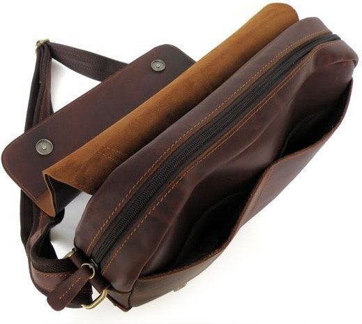 Шкіряна сумка-месенджер коричневого кольору з клапаном VINTAGE STYLE (14079)