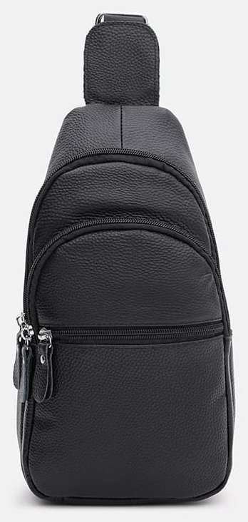 Чорна чоловіча сумка-рюкзак середнього розміру з натуральної шкіри флотар Keizer 71675