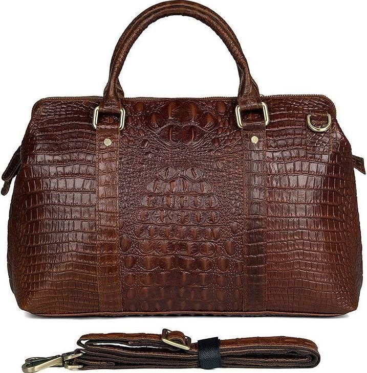 Елегантна ділова сумка коричневого кольору з тисненням під крокодила VINTAGE STYLE (14557)