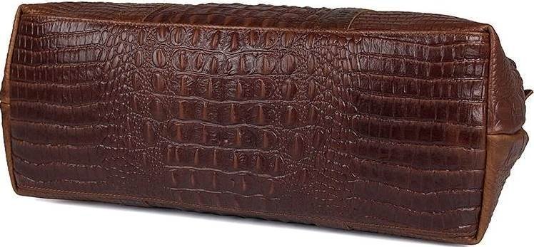 Элегантная деловая сумка коричневого цвета с тиснением под крокодила VINTAGE STYLE (14557)