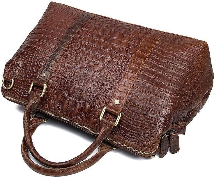 Елегантна ділова сумка коричневого кольору з тисненням під крокодила VINTAGE STYLE (14557)