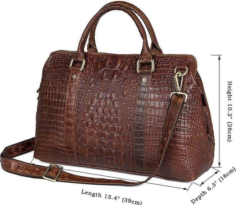 Элегантная деловая сумка коричневого цвета с тиснением под крокодила VINTAGE STYLE (14557)