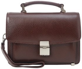 Классическая мужская барсетка из фактурной кожи коричневого цвета Desisan 81775