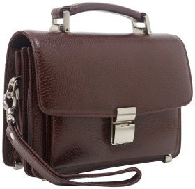 Классическая мужская барсетка из фактурной кожи коричневого цвета Desisan 81775