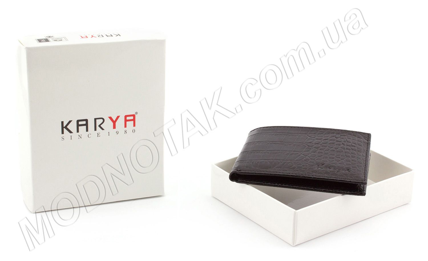 Компактный мужской кожаный кошелек с тиснением кожи KARYA (19736)