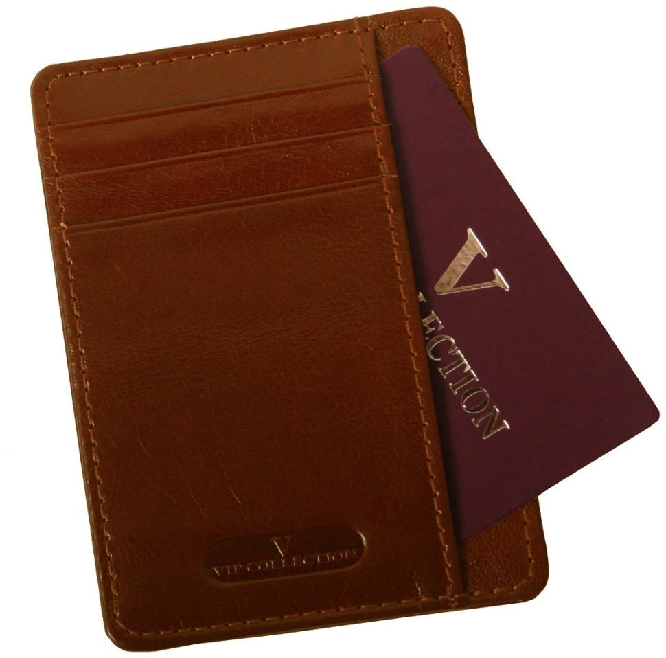 Компактний картхолдер Newport з натуральної шкіри Vip Collection 102575 (коньячний колір) modnotak фото №2