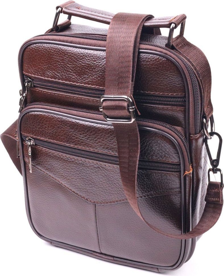 Коричнева сумка-барсетка з натуральної фактурної шкіри з ручкою Vintage (2421276)
