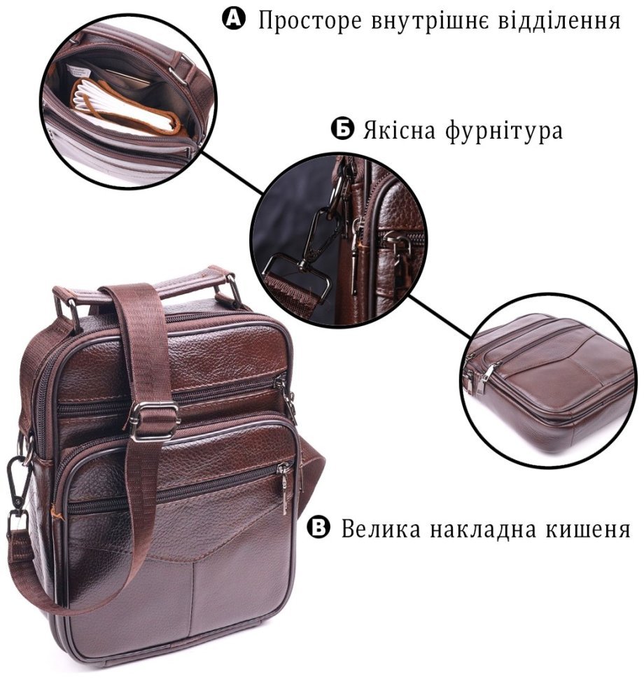 Коричневая мужская сумка-барсетка из натуральной фактурной кожи с ручкой Vintage (2421276) modnotak фото №11