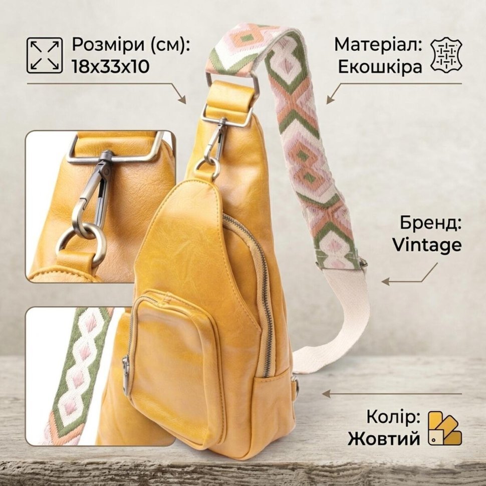 Яркая сумка для женщин из кожзама Vintage 22775 Желтая modnotak фото №13