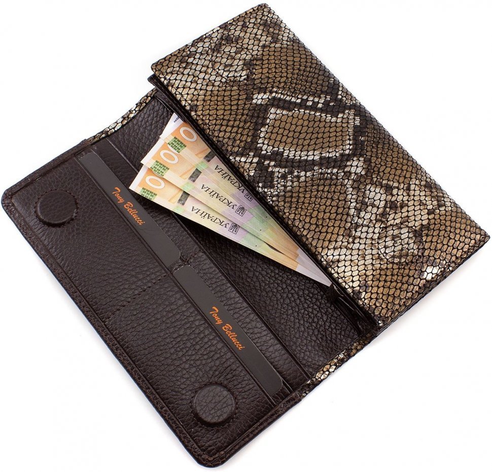 Ефектний шкіряний гаманець з фактурою під змію Tony Bellucci (10527)