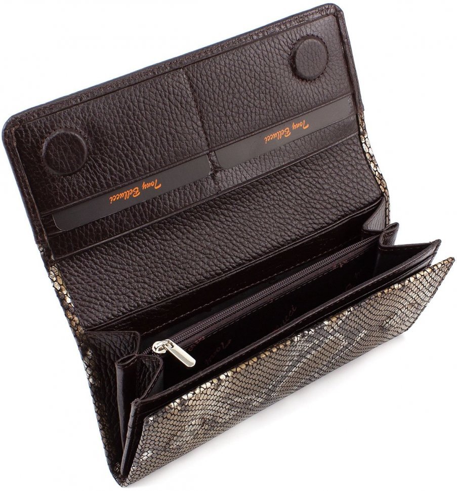 Ефектний шкіряний гаманець з фактурою під змію Tony Bellucci (10527)