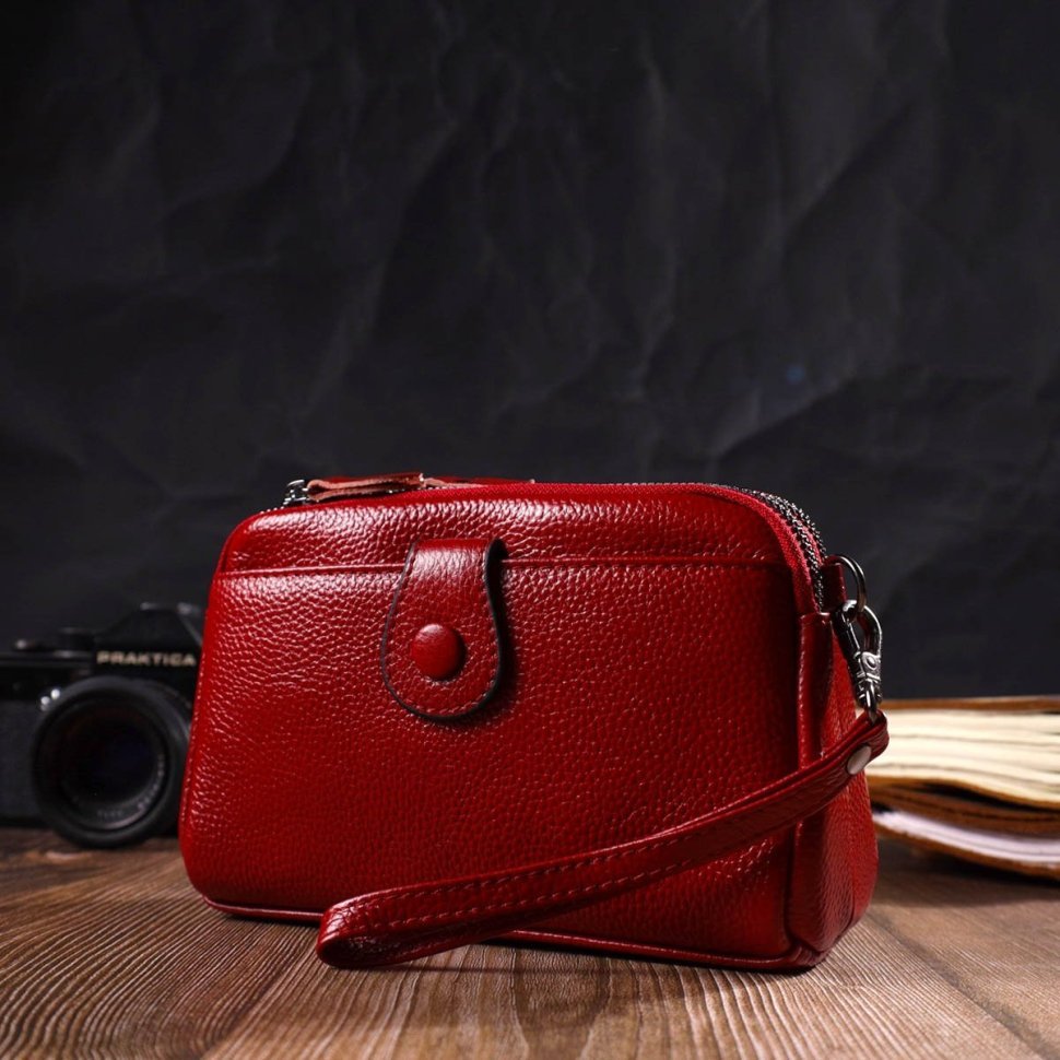 Червона жіноча сумка-клатч маленького розміру з натуральної шкіри Vintage (2422125)