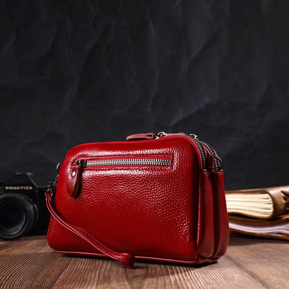 Червона жіноча сумка-клатч маленького розміру з натуральної шкіри Vintage (2422125)