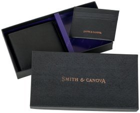 Подарунковий набір зі шкіряного чоловічого портмоне та картхолдера Smith & Canova чорного кольору 93975