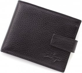 Практичний чоловічий гаманець компактного розміру із чорної шкіри флотар KARYA (19997)