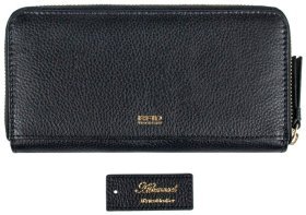 Місткий жіночий гаманець з натуральної фактурної шкіри із RFID-захистом Ashwood J51 94175 чорного кольору